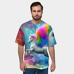 Футболка оверсайз мужская Космический крылатый единорог - нейросеть, цвет: 3D-принт — фото 2