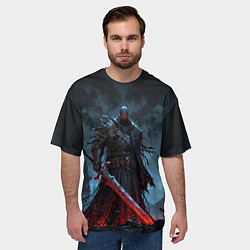 Футболка оверсайз мужская Воин мрака с угольно-красными глазами, цвет: 3D-принт — фото 2