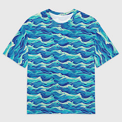 Мужская футболка оверсайз Абстрактный волнистый узор в синих тонах