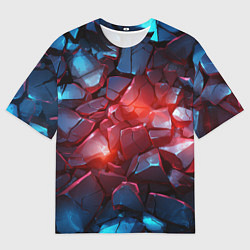 Футболка оверсайз мужская Синие камни с красным светом, цвет: 3D-принт