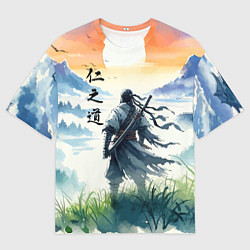 Футболка оверсайз мужская Ghost of Tsushima - samurai on the background of t, цвет: 3D-принт