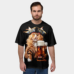 Футболка оверсайз мужская Кот пират с кружкой пива, цвет: 3D-принт — фото 2