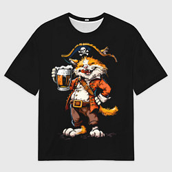 Футболка оверсайз мужская Весёлый кот пират с пивом, цвет: 3D-принт