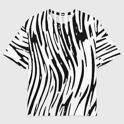 Мужская футболка оверсайз Полосатый чёрно-белый под зебру