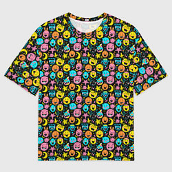 Мужская футболка оверсайз Разноцветные забавные монстрики-эмодзи паттерн