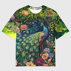 Футболка оверсайз мужская Павлин в саду, цвет: 3D-принт