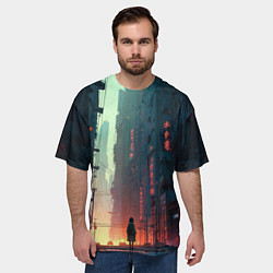 Футболка оверсайз мужская Девушка на задворках в мире киберпанка, цвет: 3D-принт — фото 2