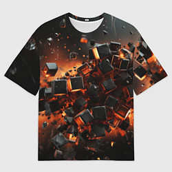 Мужская футболка оверсайз Черные кубики во взрыве абстракции