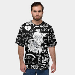 Футболка оверсайз мужская Lil Peep pattern автографы лого, цвет: 3D-принт — фото 2