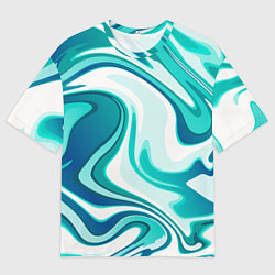Футболка оверсайз мужская Кислотно синий белый мраморный фон, цвет: 3D-принт