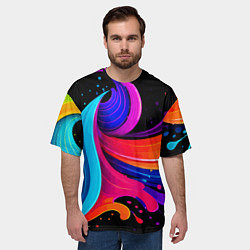 Футболка оверсайз мужская Неоновая красочная абстракция - нейросеть, цвет: 3D-принт — фото 2