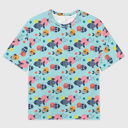 Мужская футболка оверсайз Рыбы с геометрическим узором и кругами