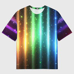 Мужская футболка оверсайз Светящиеся яркие неоновые полосы в космосе