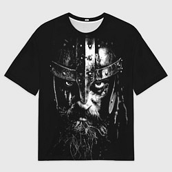 Мужская футболка оверсайз Суровый викинг в железном шлеме