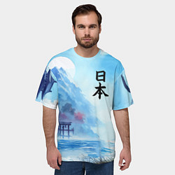 Футболка оверсайз мужская Японский морской пейзаж - нейроарт, цвет: 3D-принт — фото 2