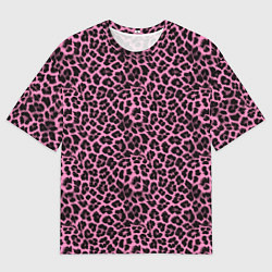 Мужская футболка оверсайз Шкура леопарда в черно розовую текстуру