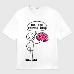 Футболка оверсайз мужская Мем с человечком - выпал мозг, цвет: 3D-принт
