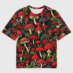 Мужская футболка оверсайз Лесные красные грибы мухоморы - паттерн