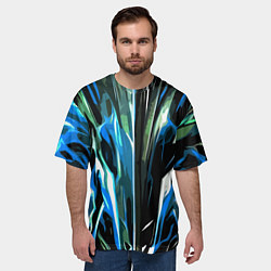 Футболка оверсайз мужская Бело-синяя абстракция на чёрном фоне, цвет: 3D-принт — фото 2