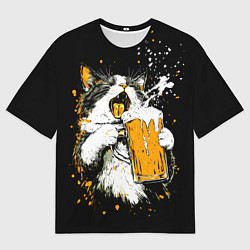 Футболка оверсайз мужская Кот поет под пиво, цвет: 3D-принт