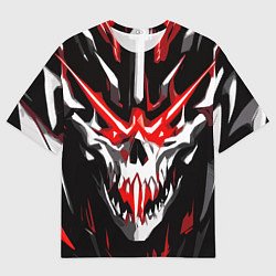 Футболка оверсайз мужская Абстрактный белый череп и красные полосы, цвет: 3D-принт