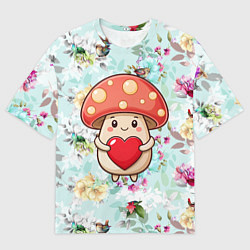 Футболка оверсайз мужская Мухомор с сердечком милый, цвет: 3D-принт