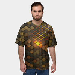 Футболка оверсайз мужская Светящиеся коричневый соты - тепловая энергия, цвет: 3D-принт — фото 2