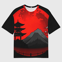 Футболка оверсайз мужская Гора японии на фоне заката, цвет: 3D-принт
