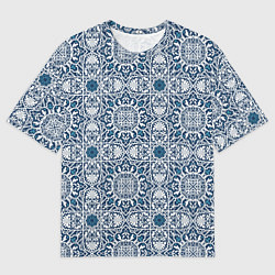 Мужская футболка оверсайз Геометрический узор бело-синий