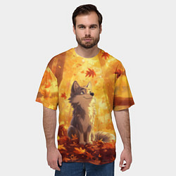 Футболка оверсайз мужская Волчонок в осеннем лесу, цвет: 3D-принт — фото 2