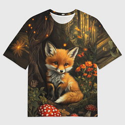 Футболка оверсайз мужская Лисёнок в волшебном лесу, цвет: 3D-принт