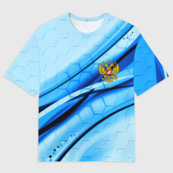 Мужская футболка оверсайз Герб РФ соты текстура