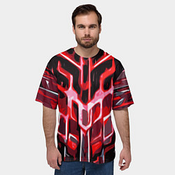 Футболка оверсайз мужская Абстрактные красные линии на чёрном фоне, цвет: 3D-принт — фото 2