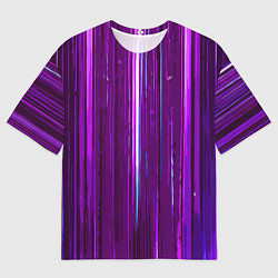 Мужская футболка оверсайз Вертикальные фиолетовые линии на чёрном фоне