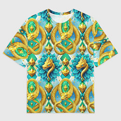 Мужская футболка оверсайз Золотистые змеи и цветы