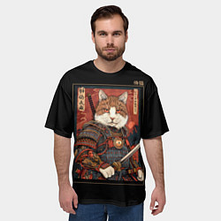 Футболка оверсайз мужская Кот - рыцарь самурай, цвет: 3D-принт — фото 2