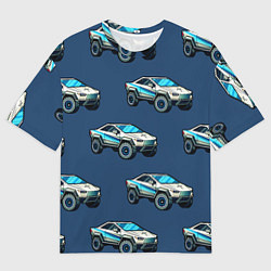 Мужская футболка оверсайз Тесла киберпанк паттерн с машинками