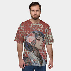 Футболка оверсайз мужская Девушка-андроид на фоне шестиугольников, цвет: 3D-принт — фото 2