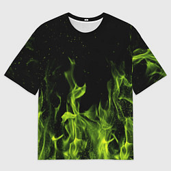 Футболка оверсайз мужская Зелёный огонь текстура, цвет: 3D-принт