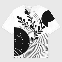 Мужская футболка оверсайз Растительная абстракция black and white