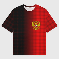 Мужская футболка оверсайз Герб РФ текстура красный