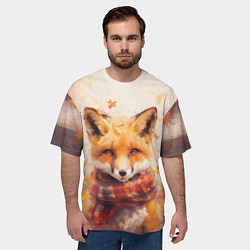 Футболка оверсайз мужская Лис в клетчатом шарфе, цвет: 3D-принт — фото 2