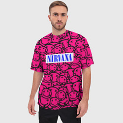 Футболка оверсайз мужская Nirvana pink logo, цвет: 3D-принт — фото 2