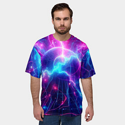 Футболка оверсайз мужская Космическая неоновая абстракция - нейроарт, цвет: 3D-принт — фото 2