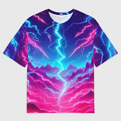 Футболка оверсайз мужская Фантастический неоновый пейзаж - нейроарт, цвет: 3D-принт