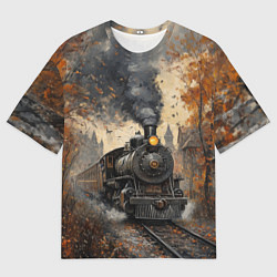 Футболка оверсайз мужская Ретро иллюстрация с паровозом, цвет: 3D-принт