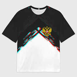 Мужская футболка оверсайз Краски глитч герб РФ