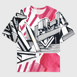 Футболка оверсайз мужская Скетч архитектуры - акварельная абстракция, цвет: 3D-принт