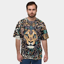 Футболка оверсайз мужская Лев с узорами и цветами, цвет: 3D-принт — фото 2