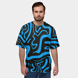 Футболка оверсайз мужская Хаотичные синие полосы, цвет: 3D-принт — фото 2